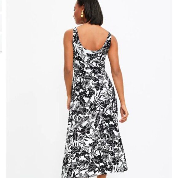 LOFT Palm Tie Waist Midi Dress - size XL - Picture 3 of 6